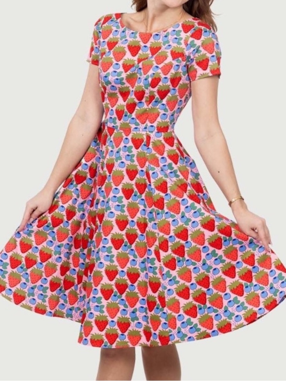 Eva Rose Retro Pin Up Dress | Strawberry Blueberry Print Style Fit & Flare